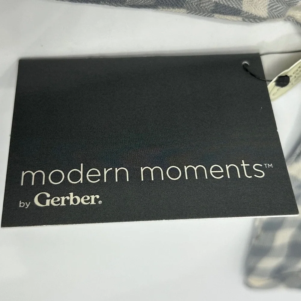 Modern Moments by‎ Gerber Baby Gingham Henley Bodysuit Gray White 3-6M New